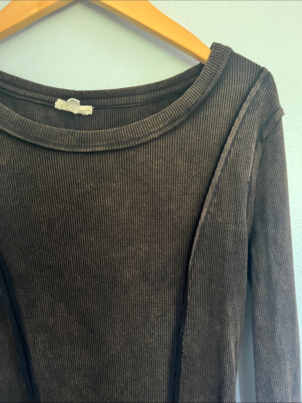 Distressed black Button Cuffed Long Sleeve Tee